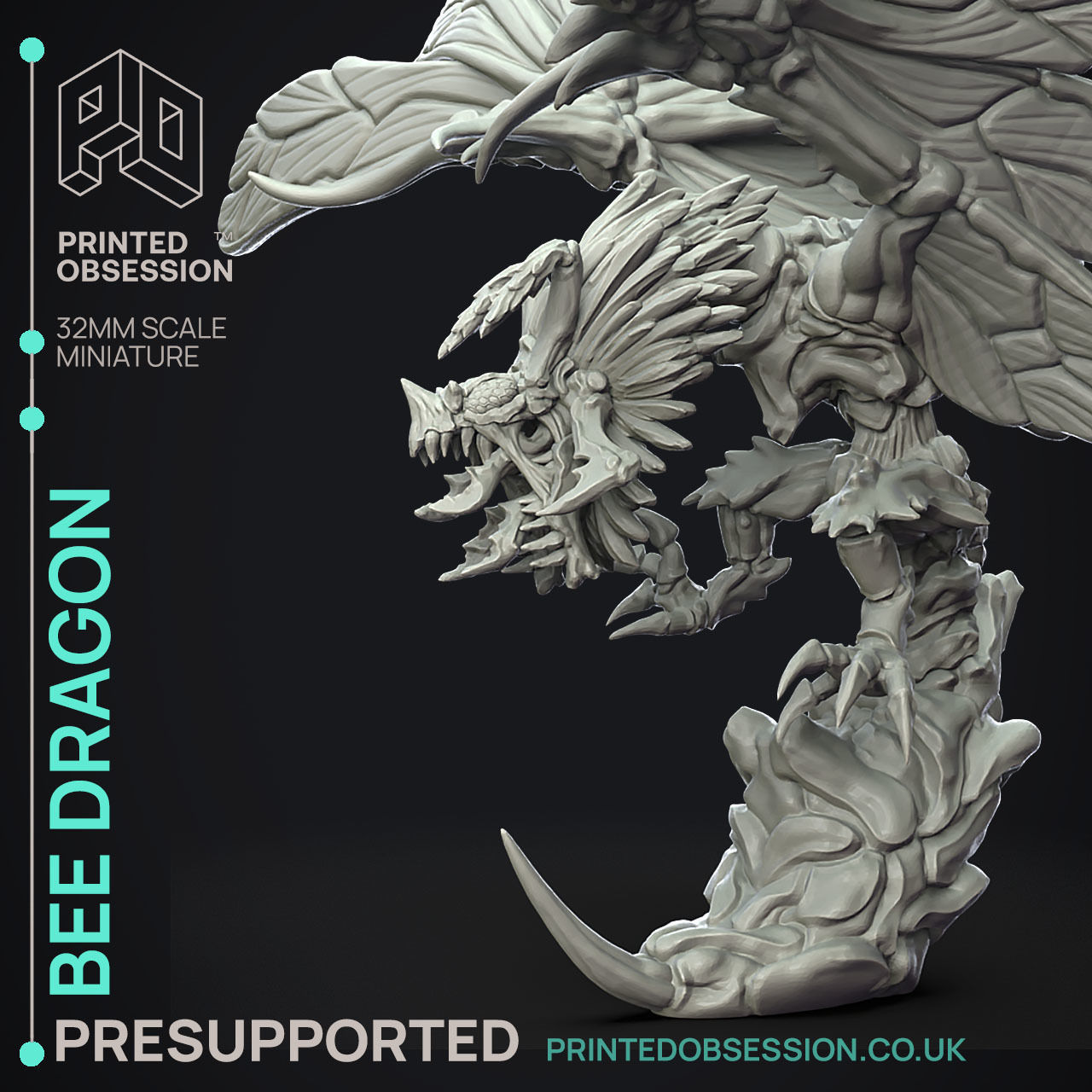 Bee Dragon - 3D Printable TTRPG - PRESUPPORTED - 32mm Scale 3D print model_13