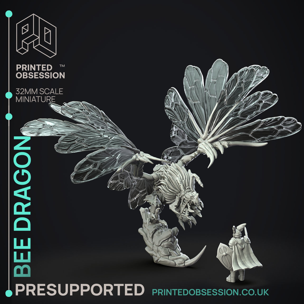 Bee Dragon - 3D Printable TTRPG - PRESUPPORTED - 32mm Scale 3D print model_1
