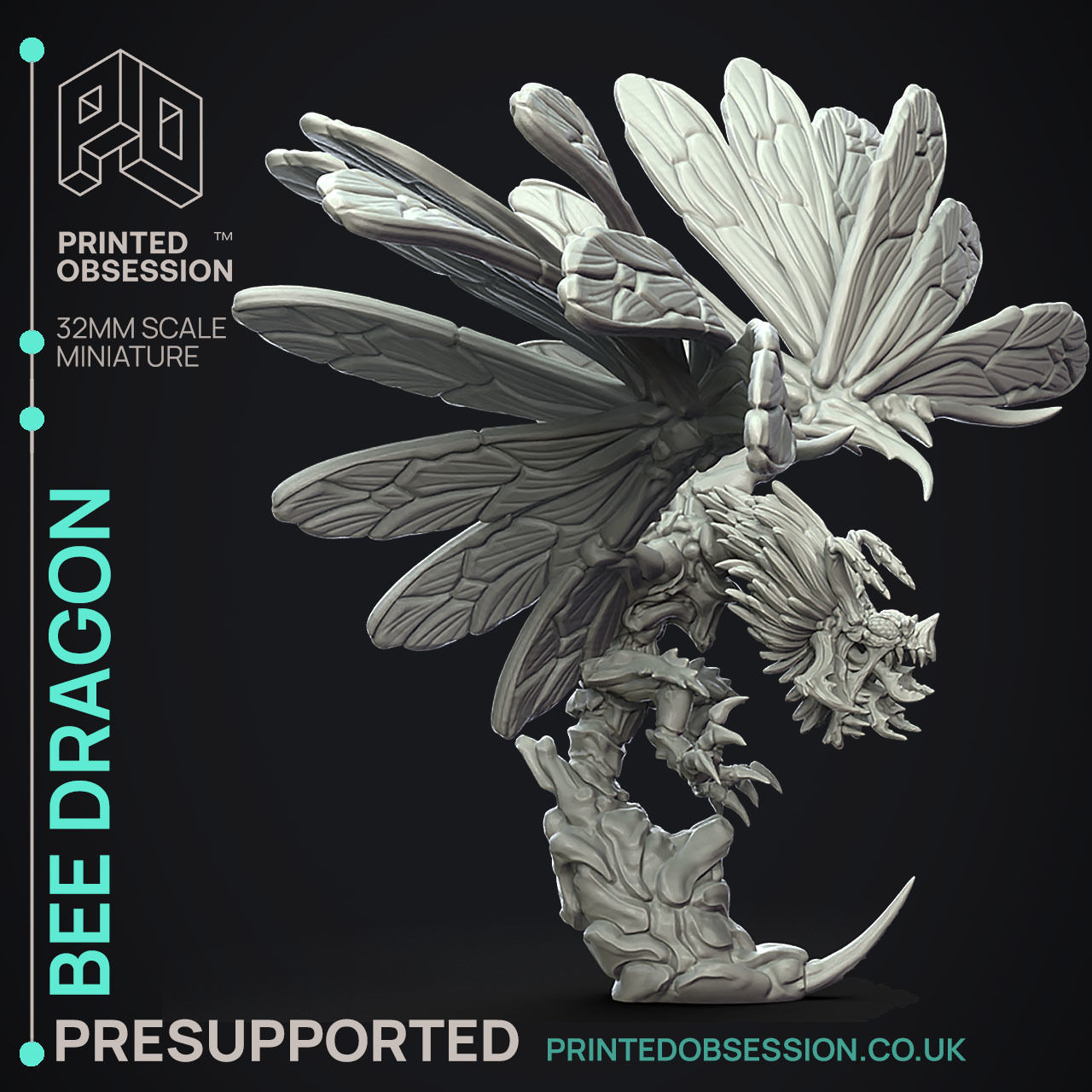 Bee Dragon - 3D Printable TTRPG - PRESUPPORTED - 32mm Scale 3D print model_3
