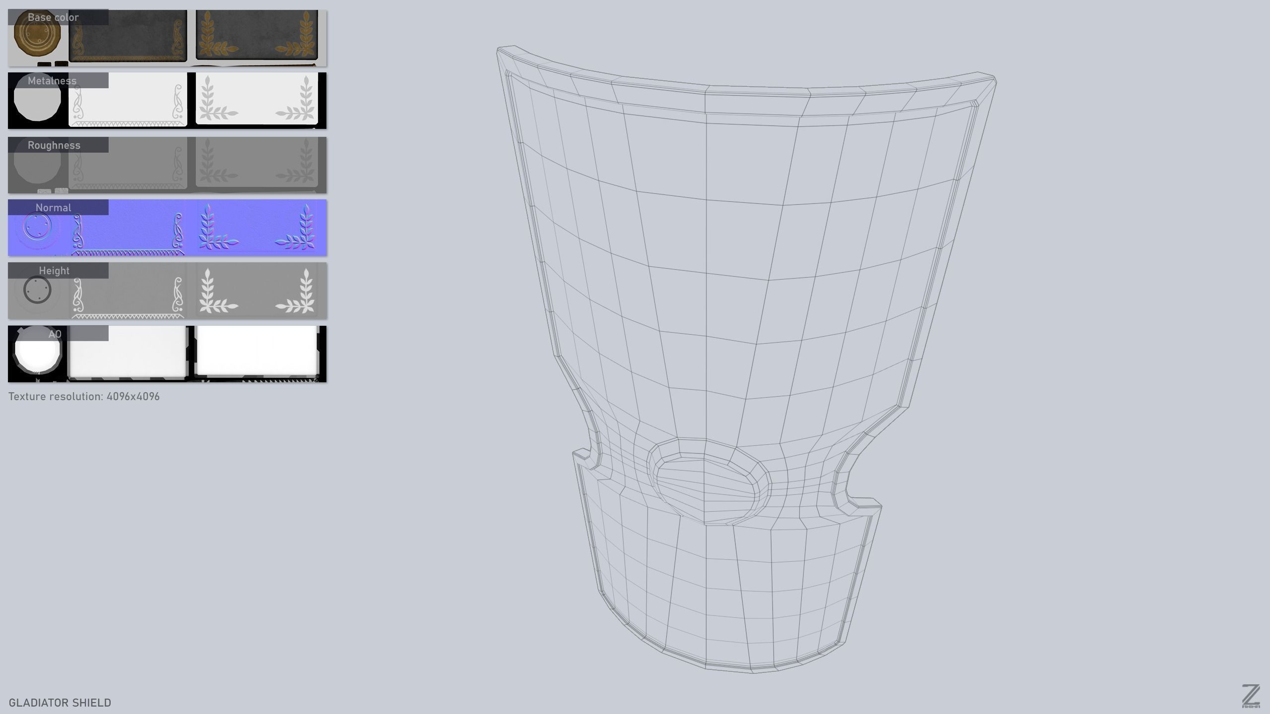 Gladiator shield Low-poly 3D model_2
