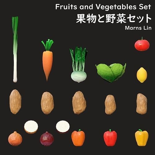 Fruits and Vegetables Set Low-poly 3D model