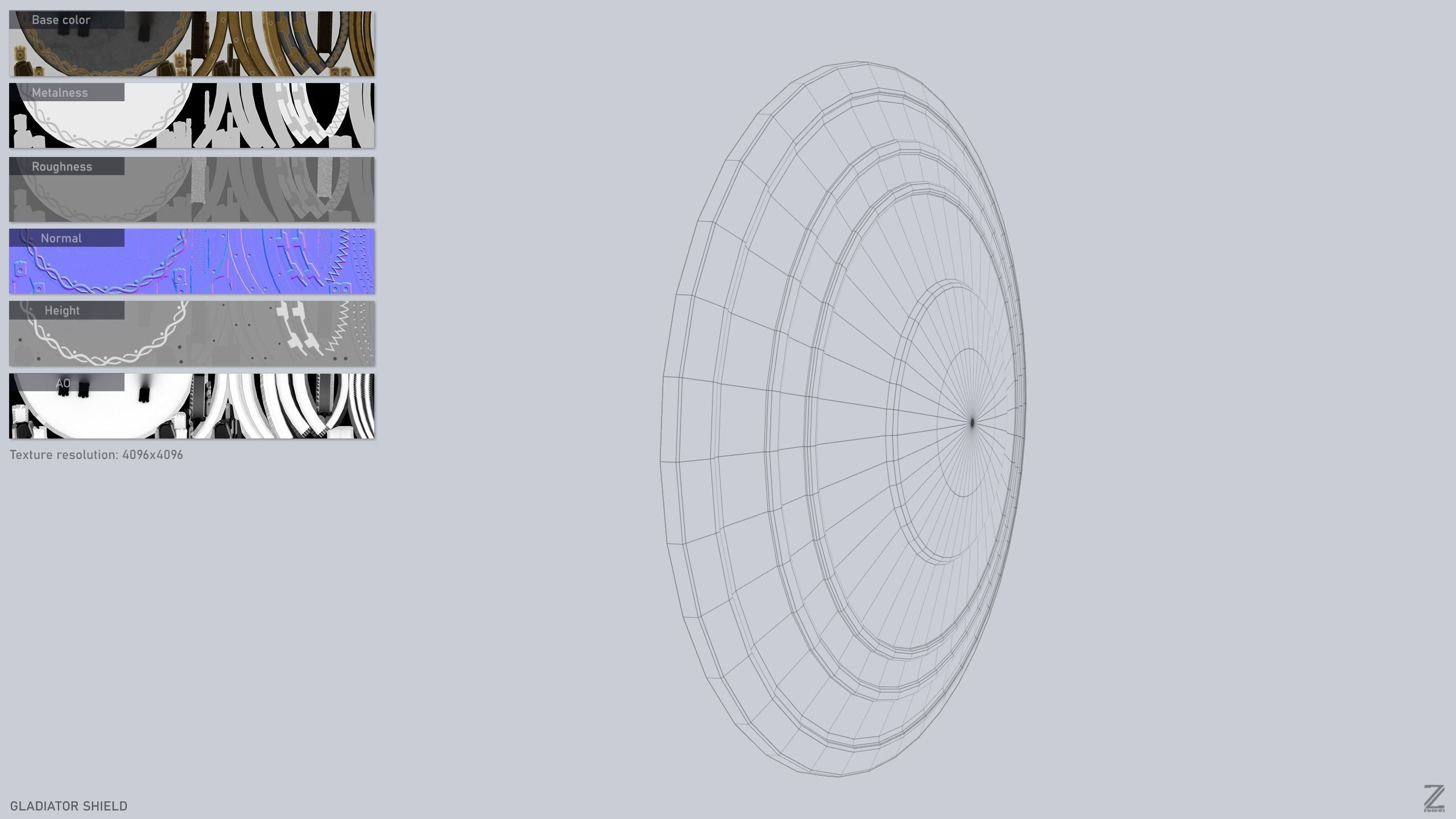 Gladiator shield Low-poly 3D model_2