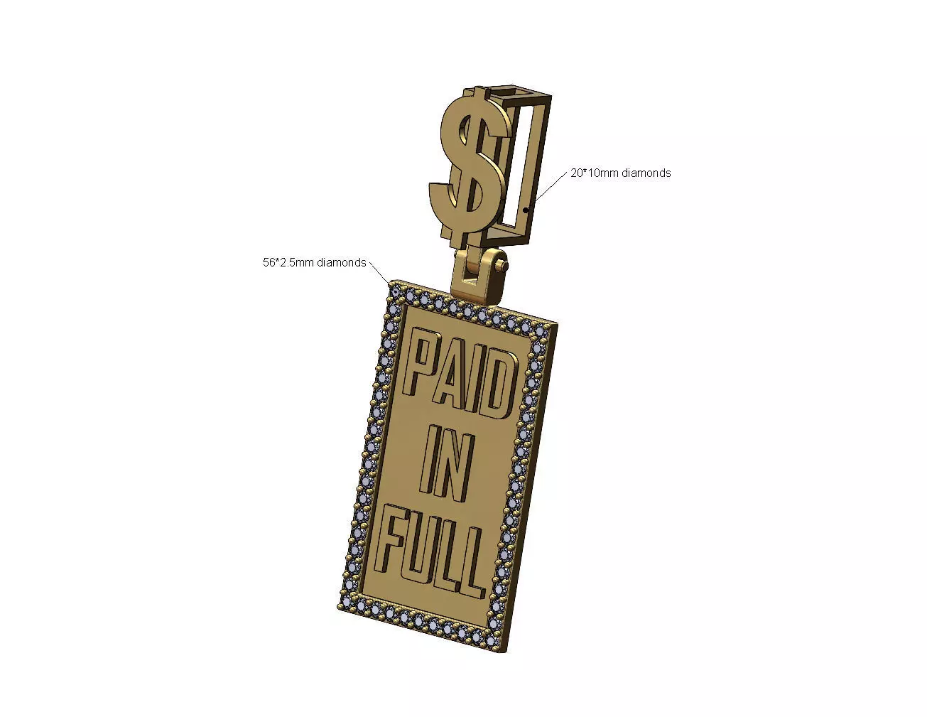 Diamond dollar bail paid in full pendant 3D print model