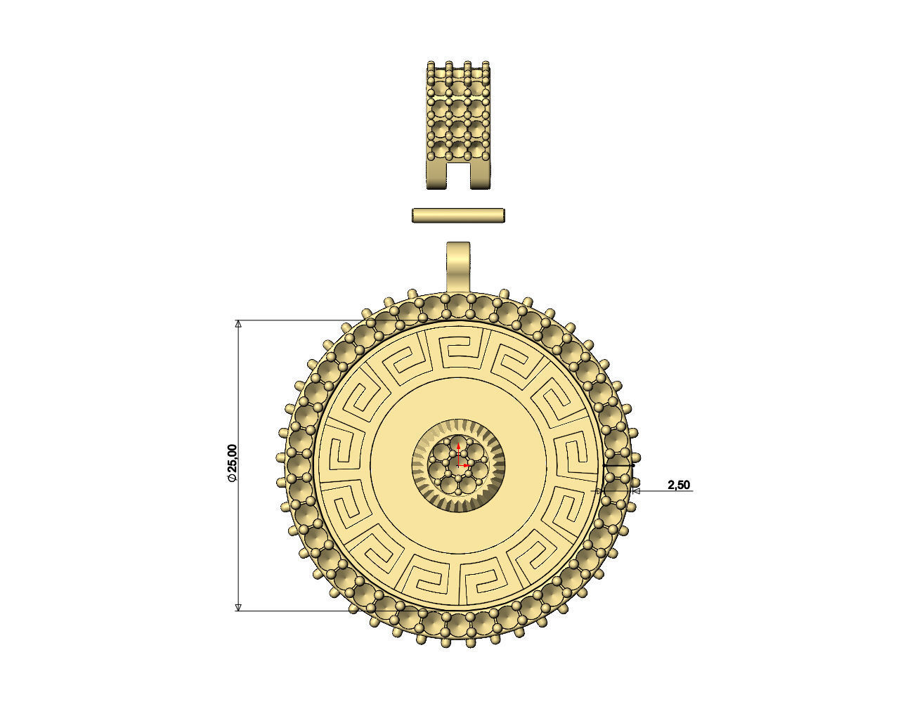 Iced greek key fluted diamond cluster pendant with bail 3D print model_7