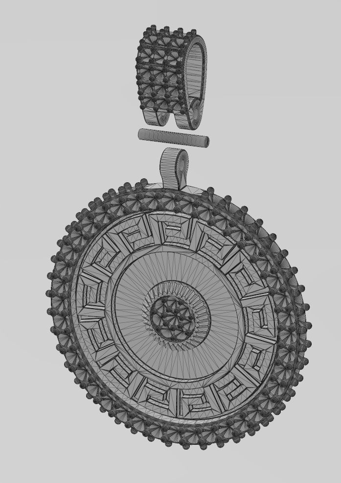 Iced greek key fluted diamond cluster pendant with bail 3D print model_12