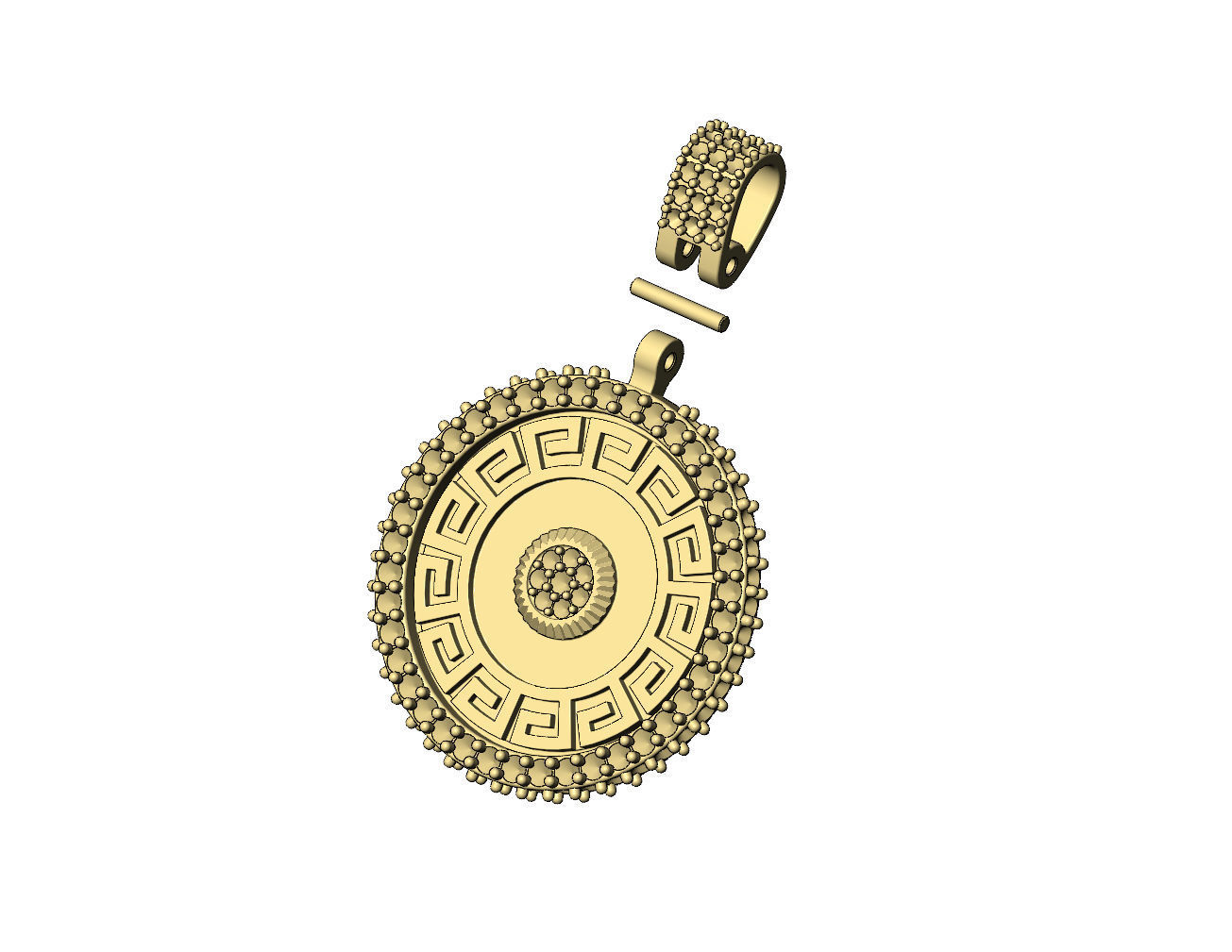 Iced greek key fluted diamond cluster pendant with bail 3D print model_5