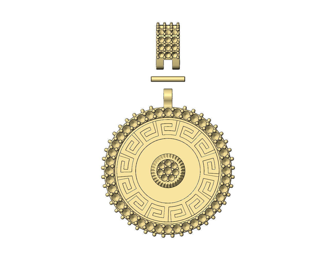 Iced greek key fluted diamond cluster pendant with bail 3D print model_6