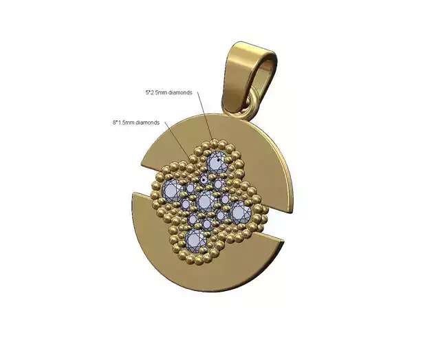 Diamond beaded flower cluster split round pendant with bail