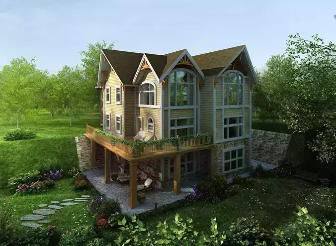 3D model of 2022 luxury fashion villa exterior 35