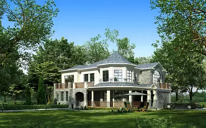 3D model of 2022 luxury fashion villa exterior 36