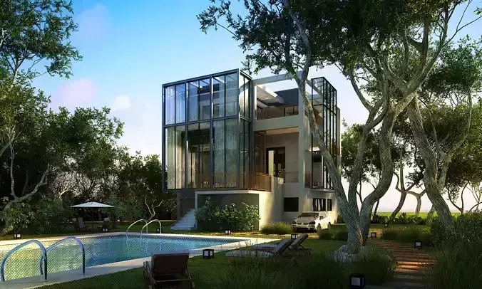 3D model of 2022 luxury fashion villa exterior 39