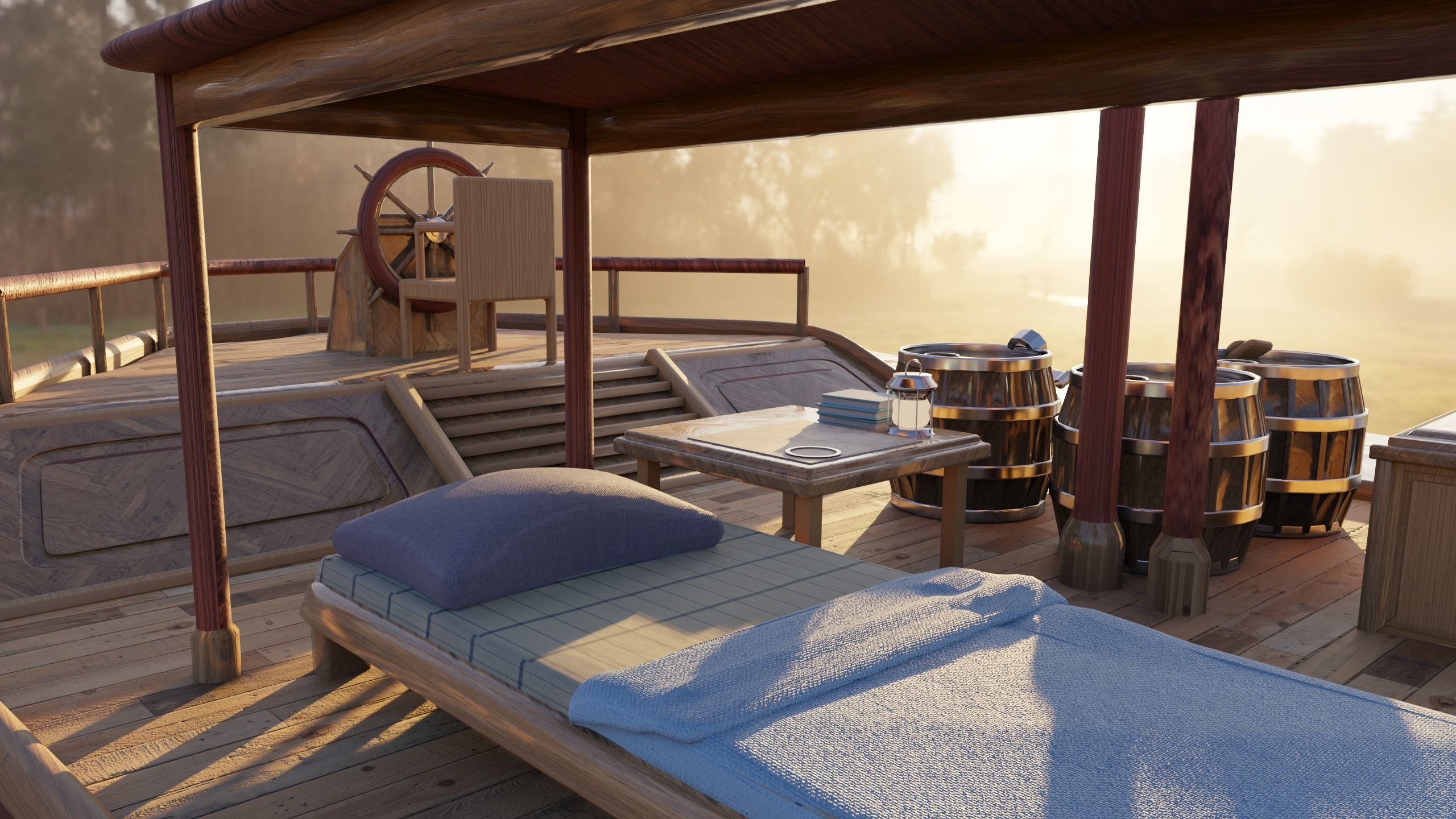 Wooden Boat Raft Free 3D model_2