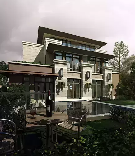 3D model of 2022 luxury fashion villa exterior 40