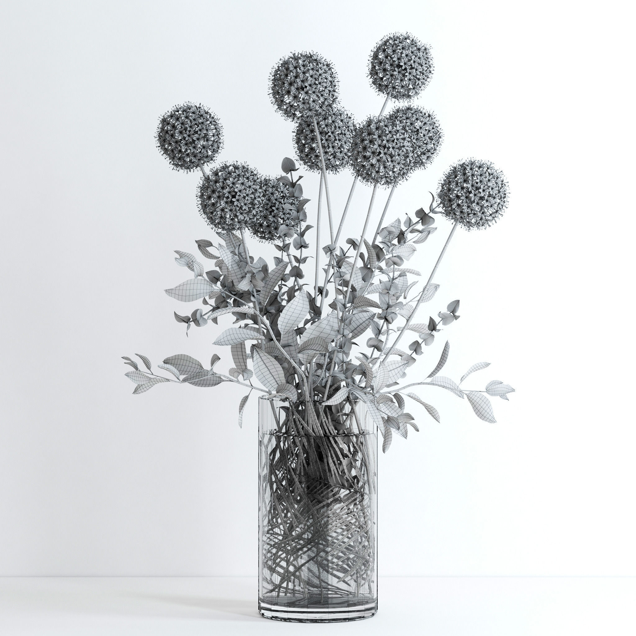 Alliums and Eucalyptus plus Tangerine branches and Palm leaf 3D model_8
