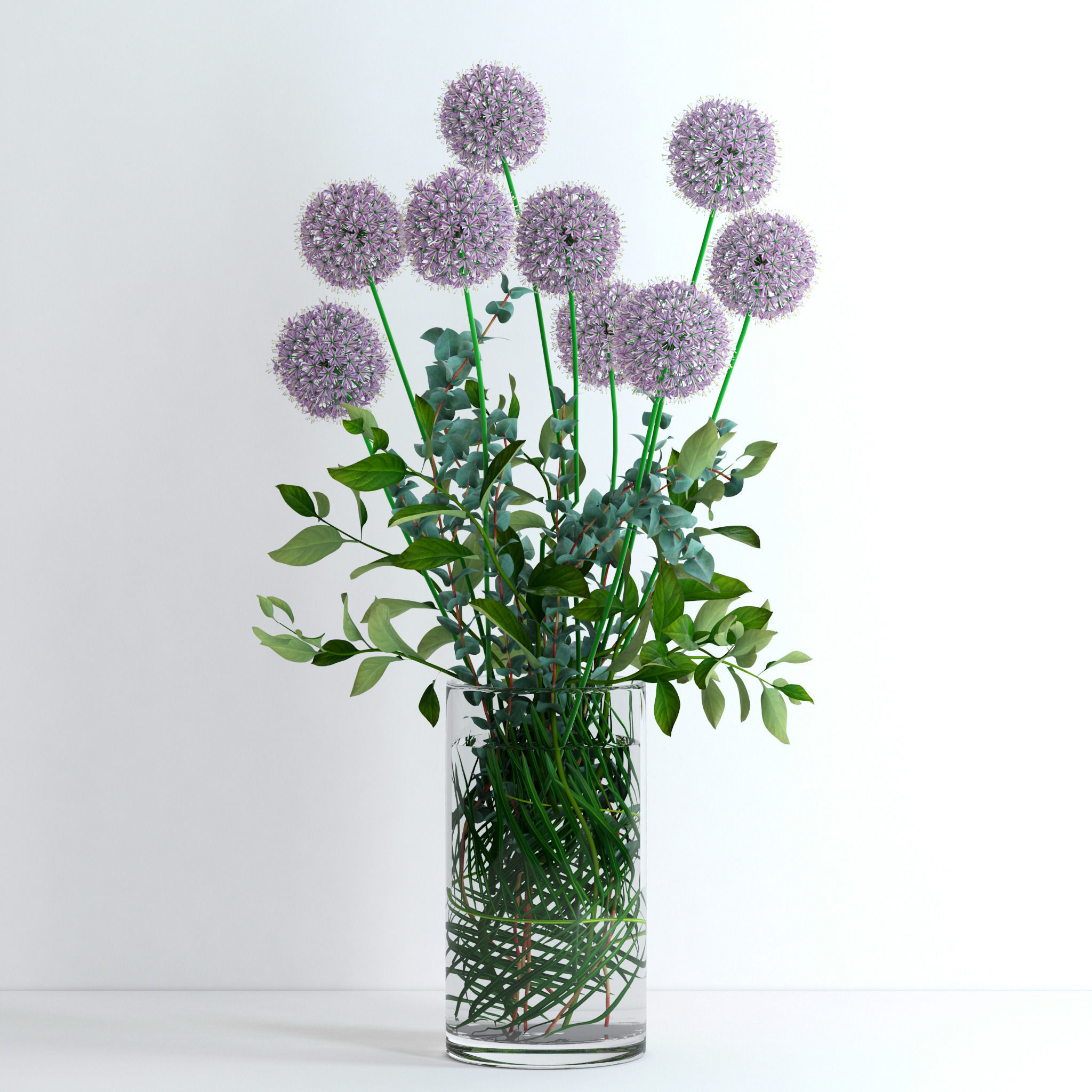 Alliums and Eucalyptus plus Tangerine branches and Palm leaf 3D model_3