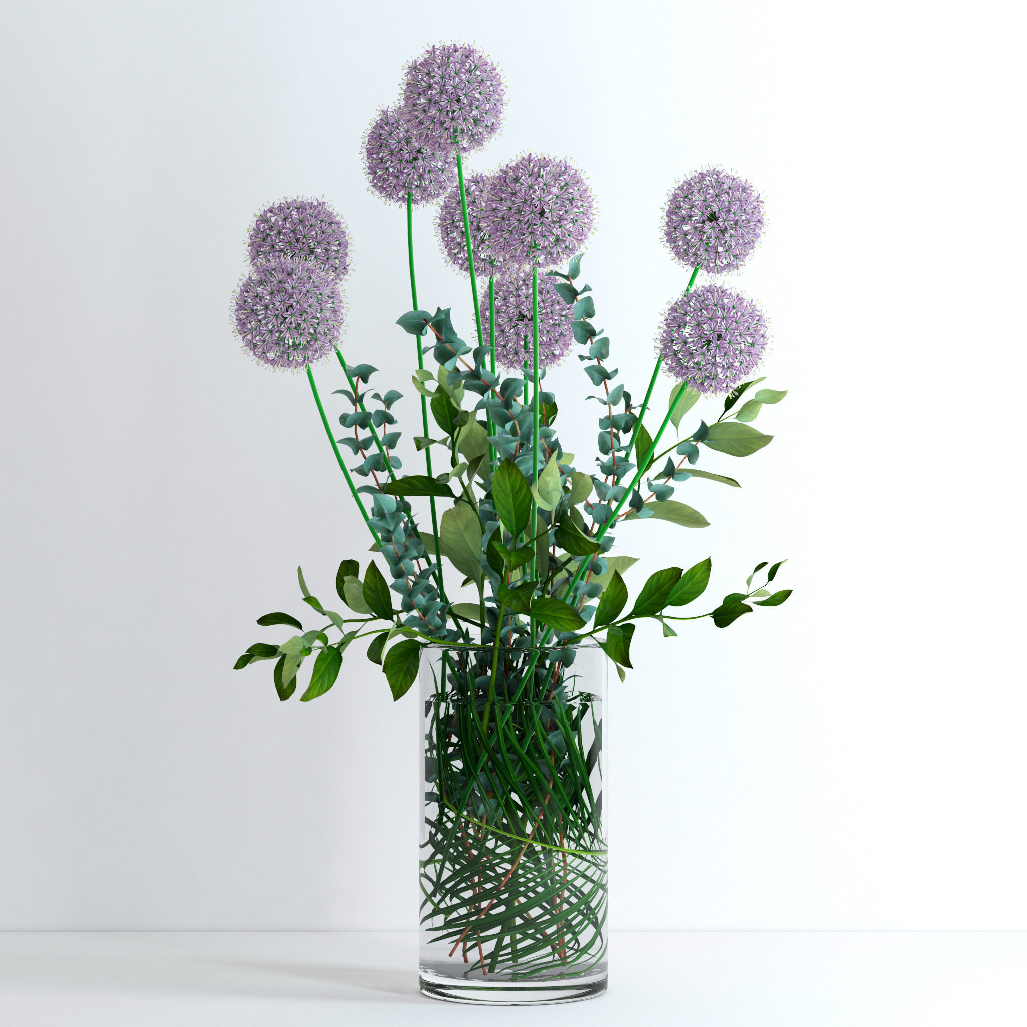 Alliums and Eucalyptus plus Tangerine branches and Palm leaf 3D model_2