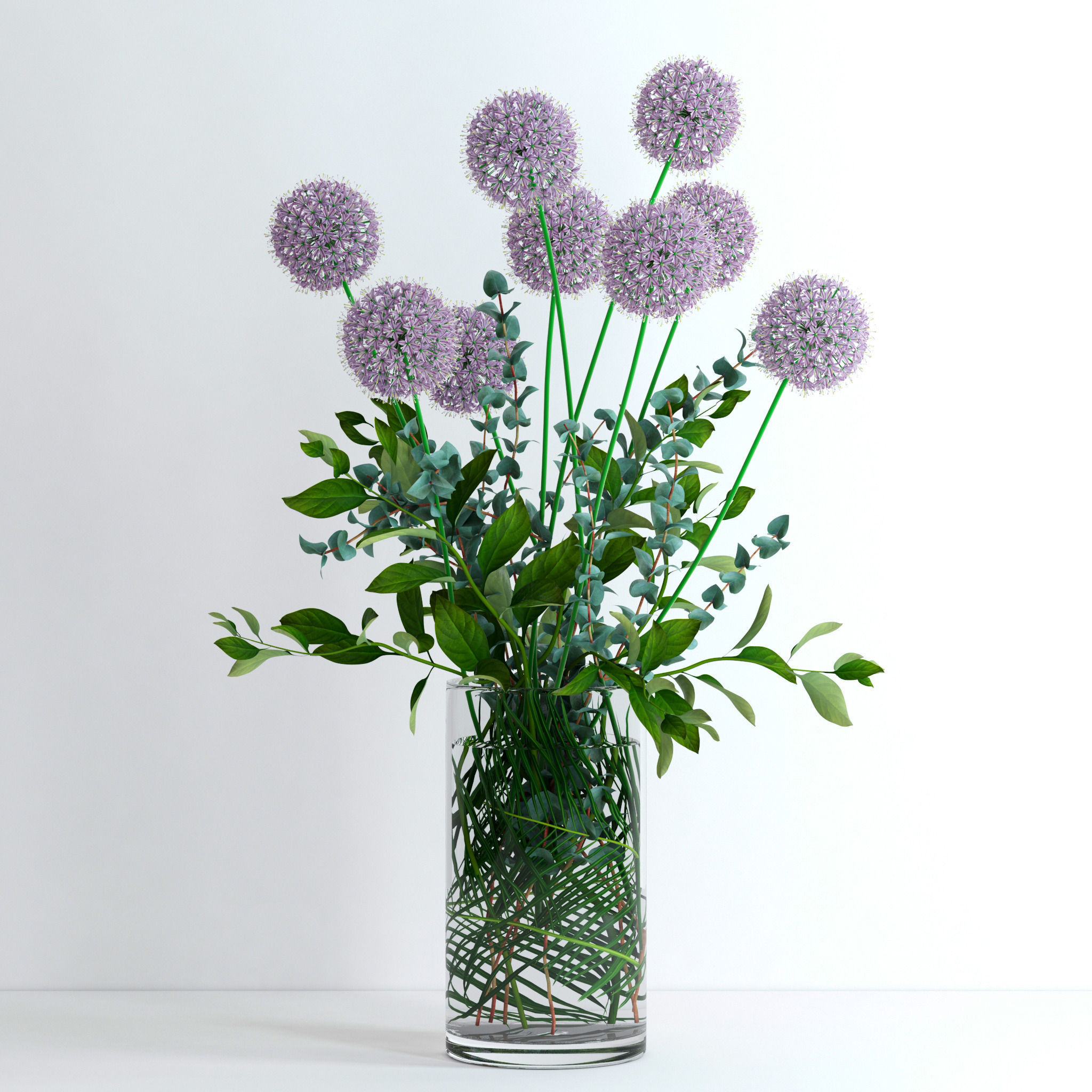 Alliums and Eucalyptus plus Tangerine branches and Palm leaf 3D model_1