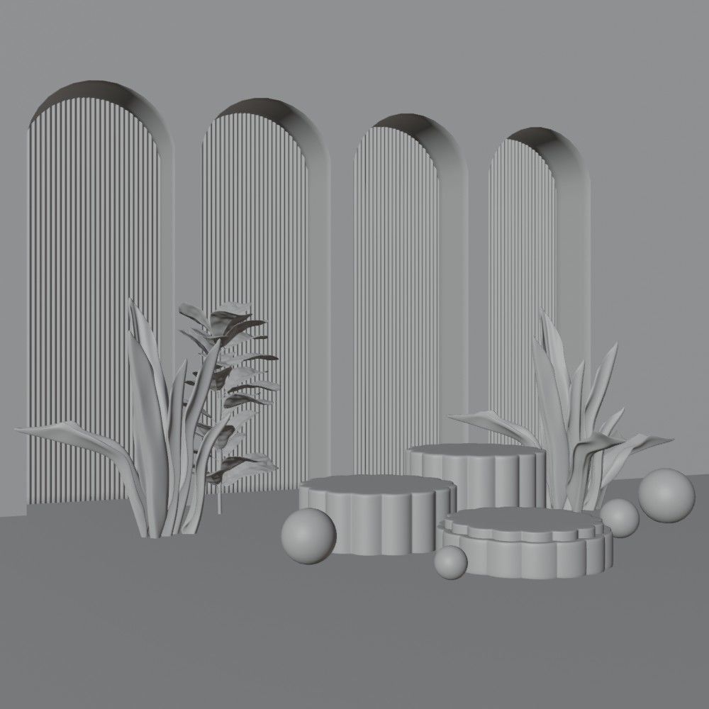 Cosmetic sky blue background and podium display  3D model_11