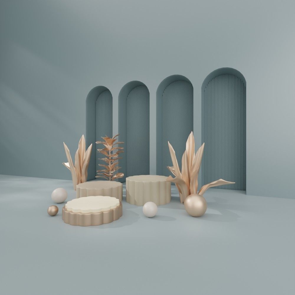 Cosmetic sky blue background and podium display  3D model_5