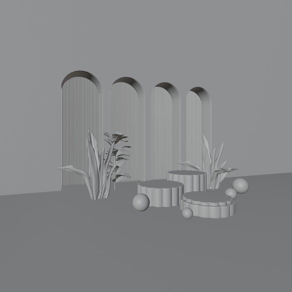 Cosmetic sky blue background and podium display  3D model_12