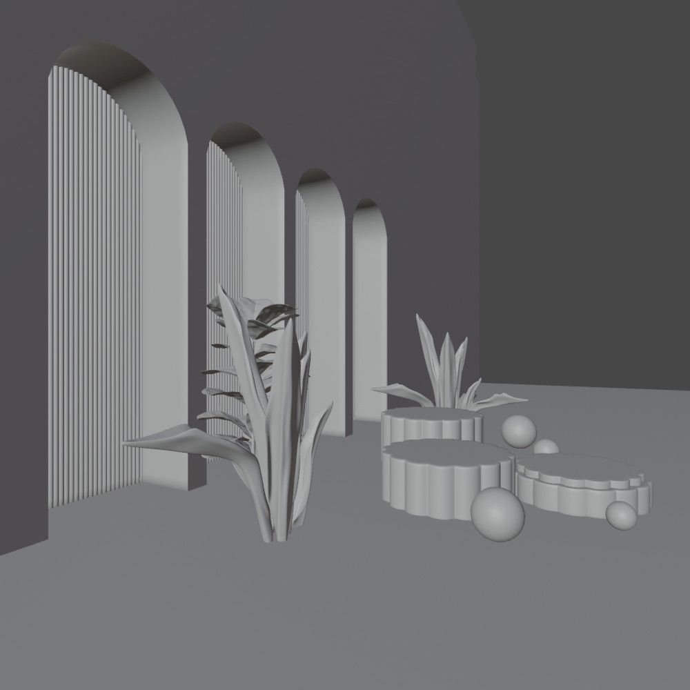 Cosmetic sky blue background and podium display  3D model_15