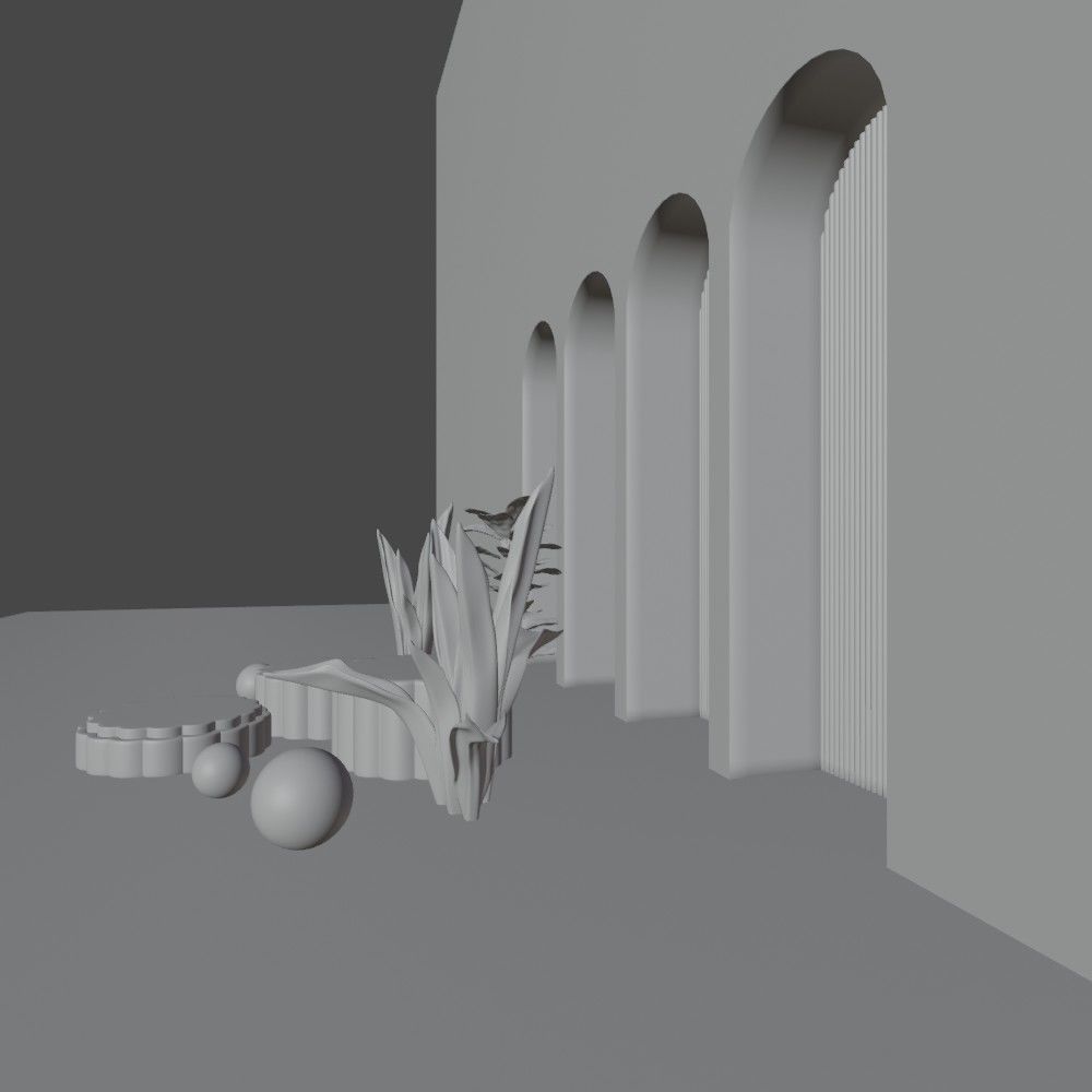 Cosmetic sky blue background and podium display  3D model_14