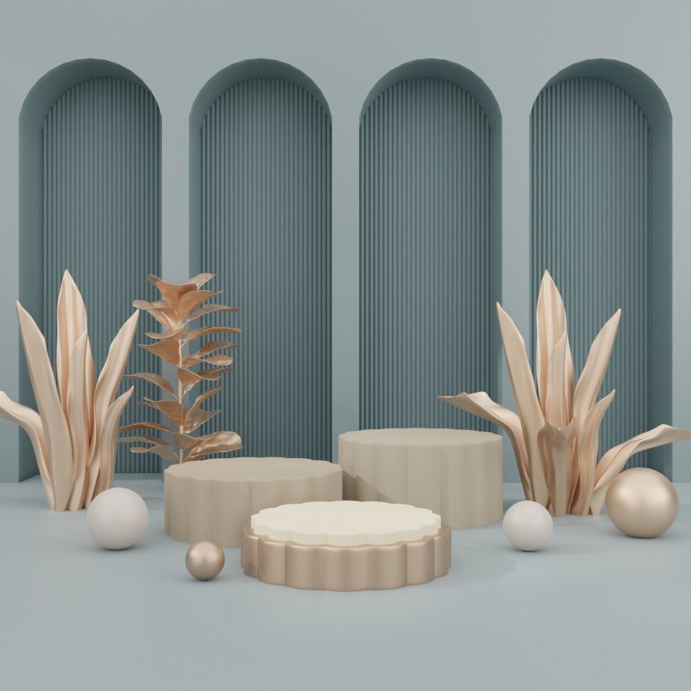 Cosmetic sky blue background and podium display  3D model_1