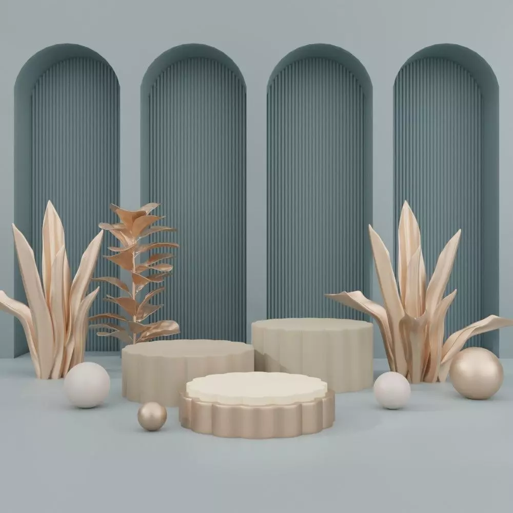 Cosmetic sky blue background and podium display  3D model_0