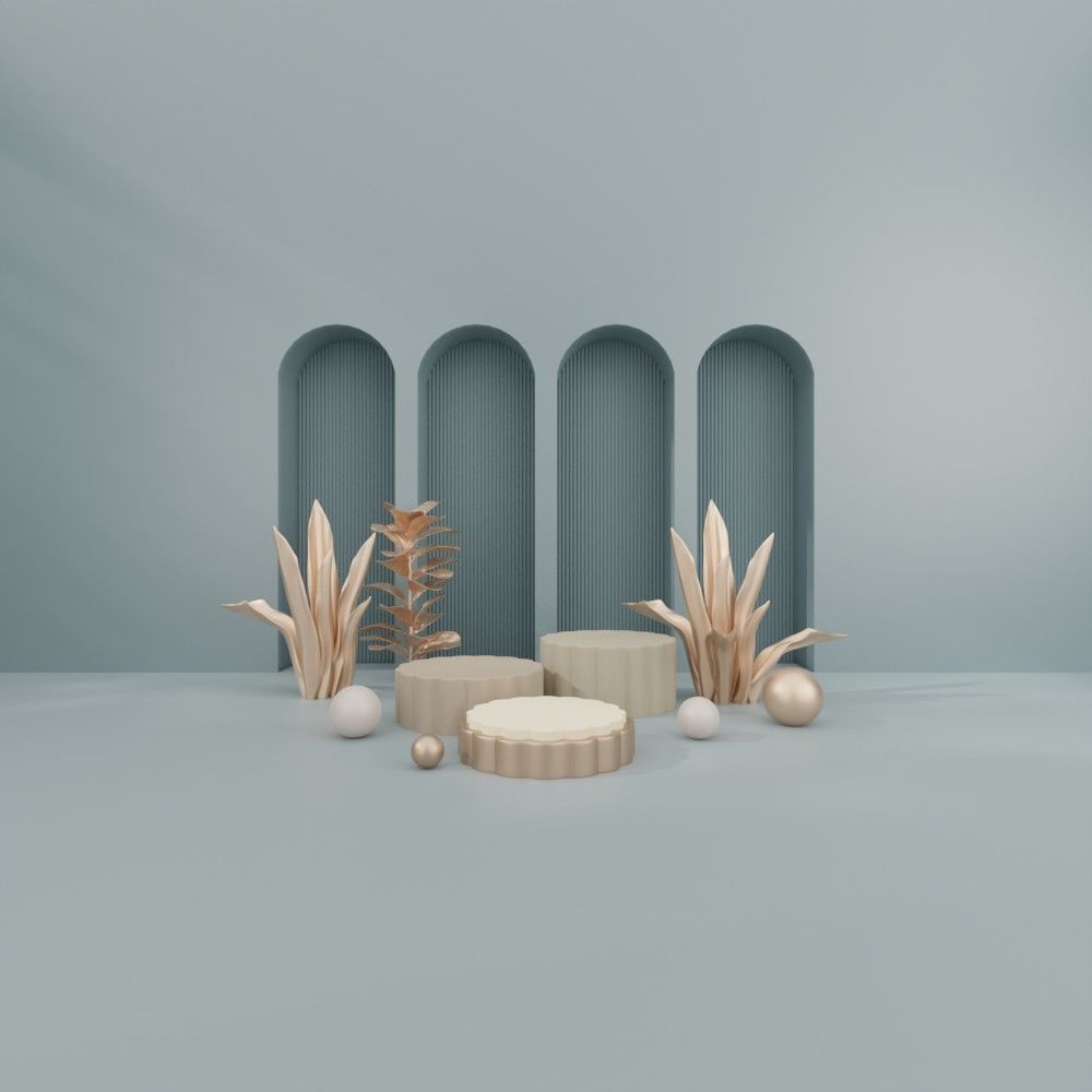 Cosmetic sky blue background and podium display  3D model_2