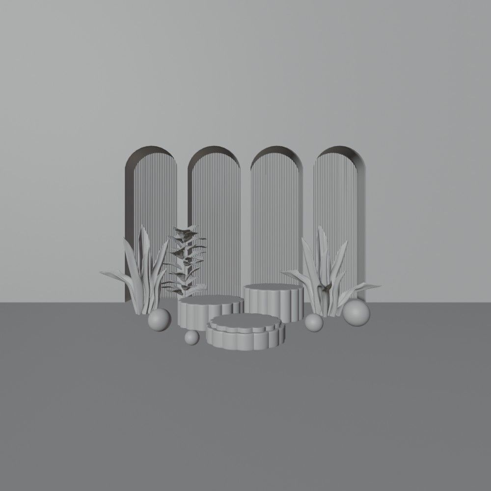 Cosmetic sky blue background and podium display  3D model_10