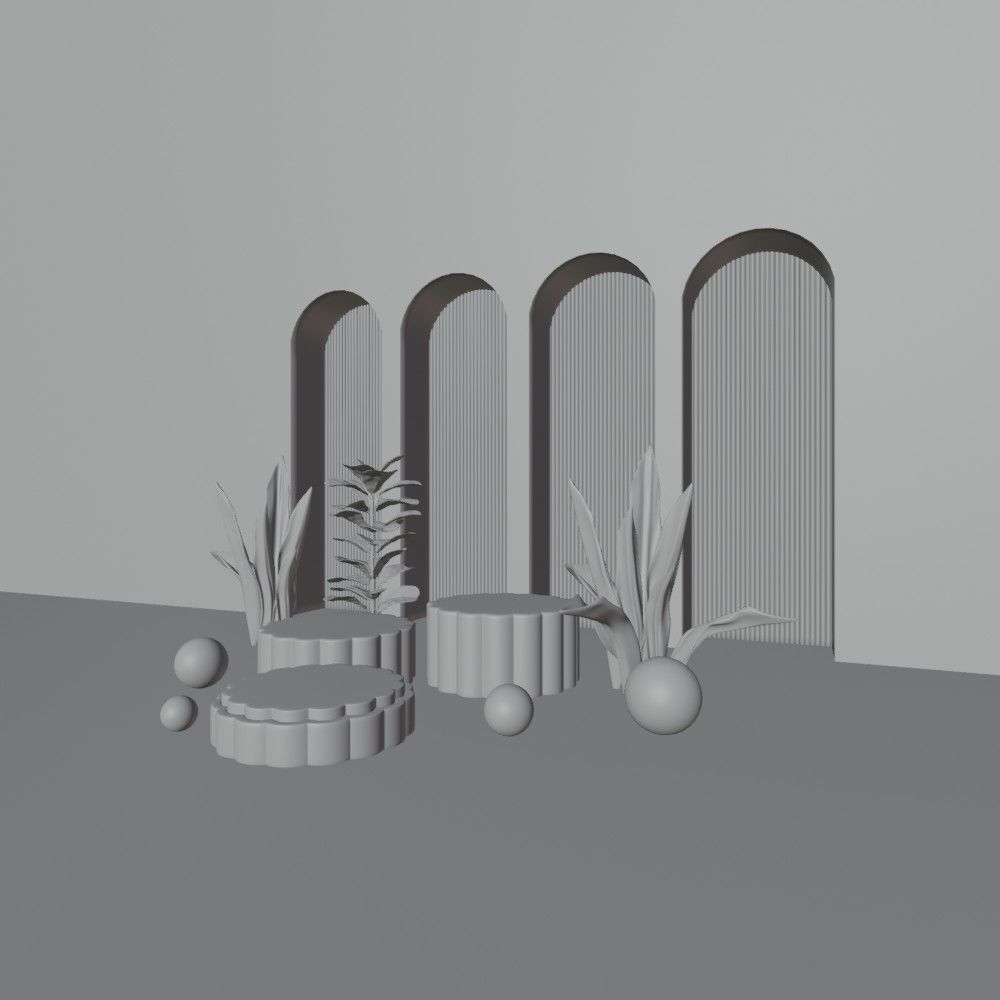 Cosmetic sky blue background and podium display  3D model_13