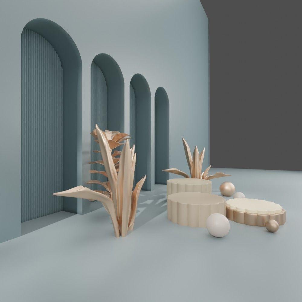 Cosmetic sky blue background and podium display  3D model_7
