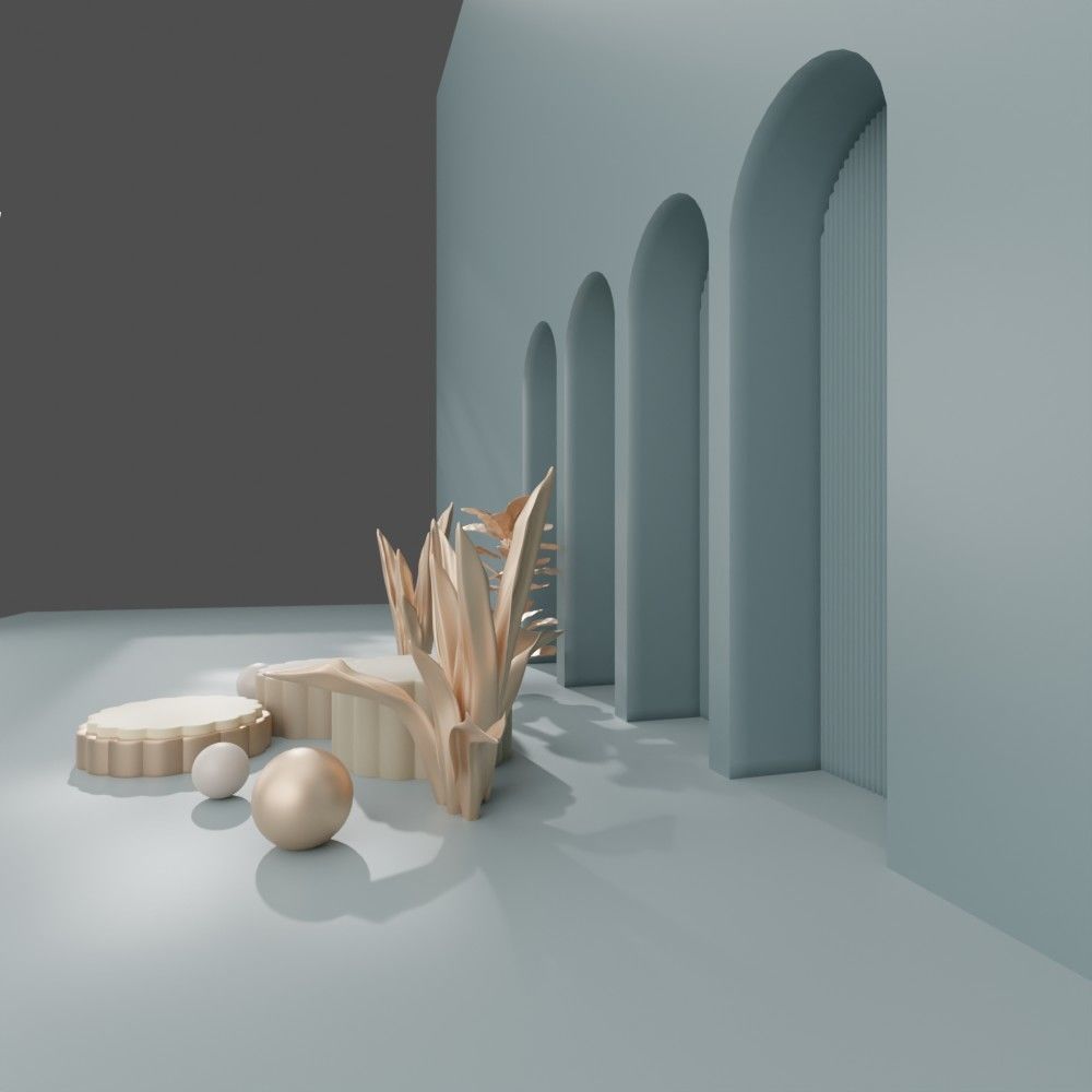 Cosmetic sky blue background and podium display  3D model_6