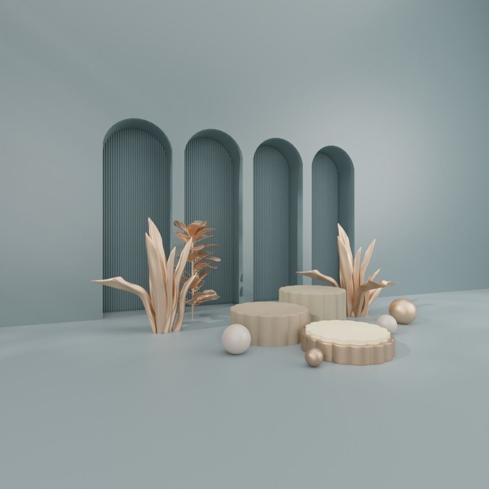 Cosmetic sky blue background and podium display  3D model_3
