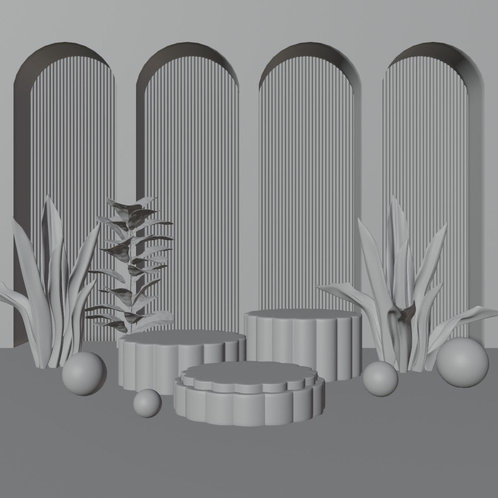 Cosmetic sky blue background and podium display  3D model_9