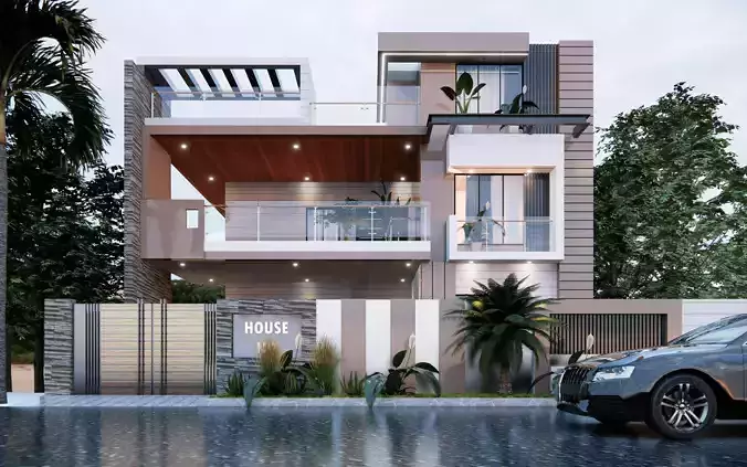 Exterior Design Modern House Elevation 3D model