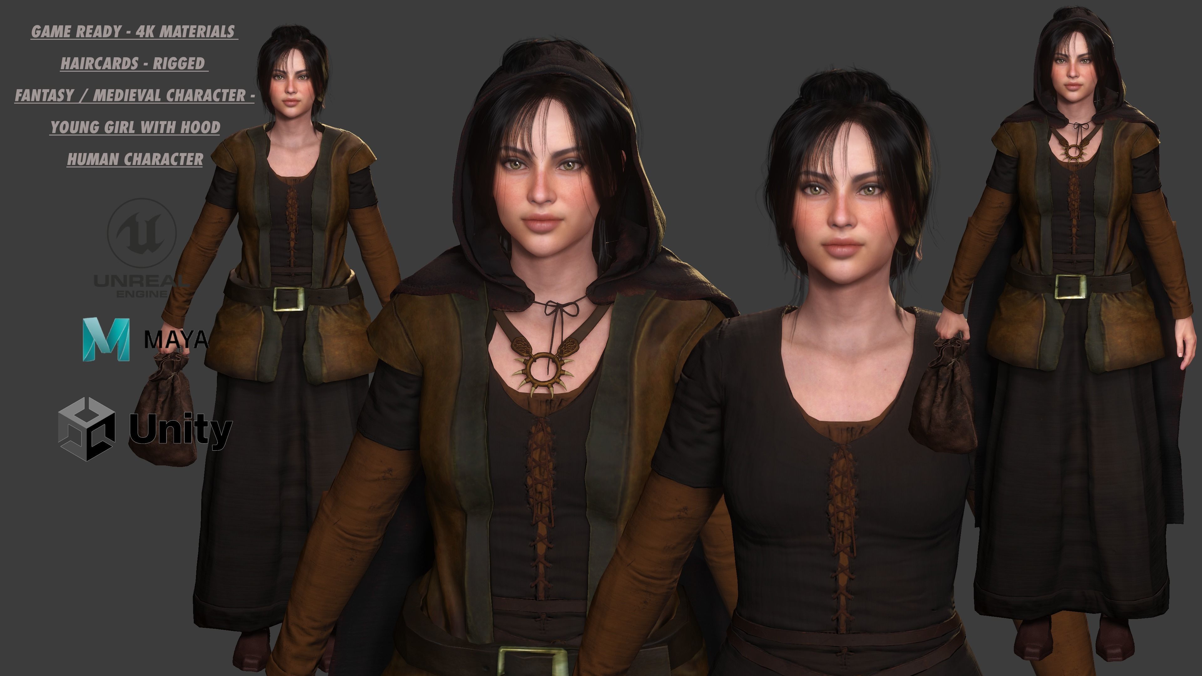 AAA 3D REALISTIC CHARACTER - MEDIEVAL PACK 01 - 4 Character Low-poly 3D model_1