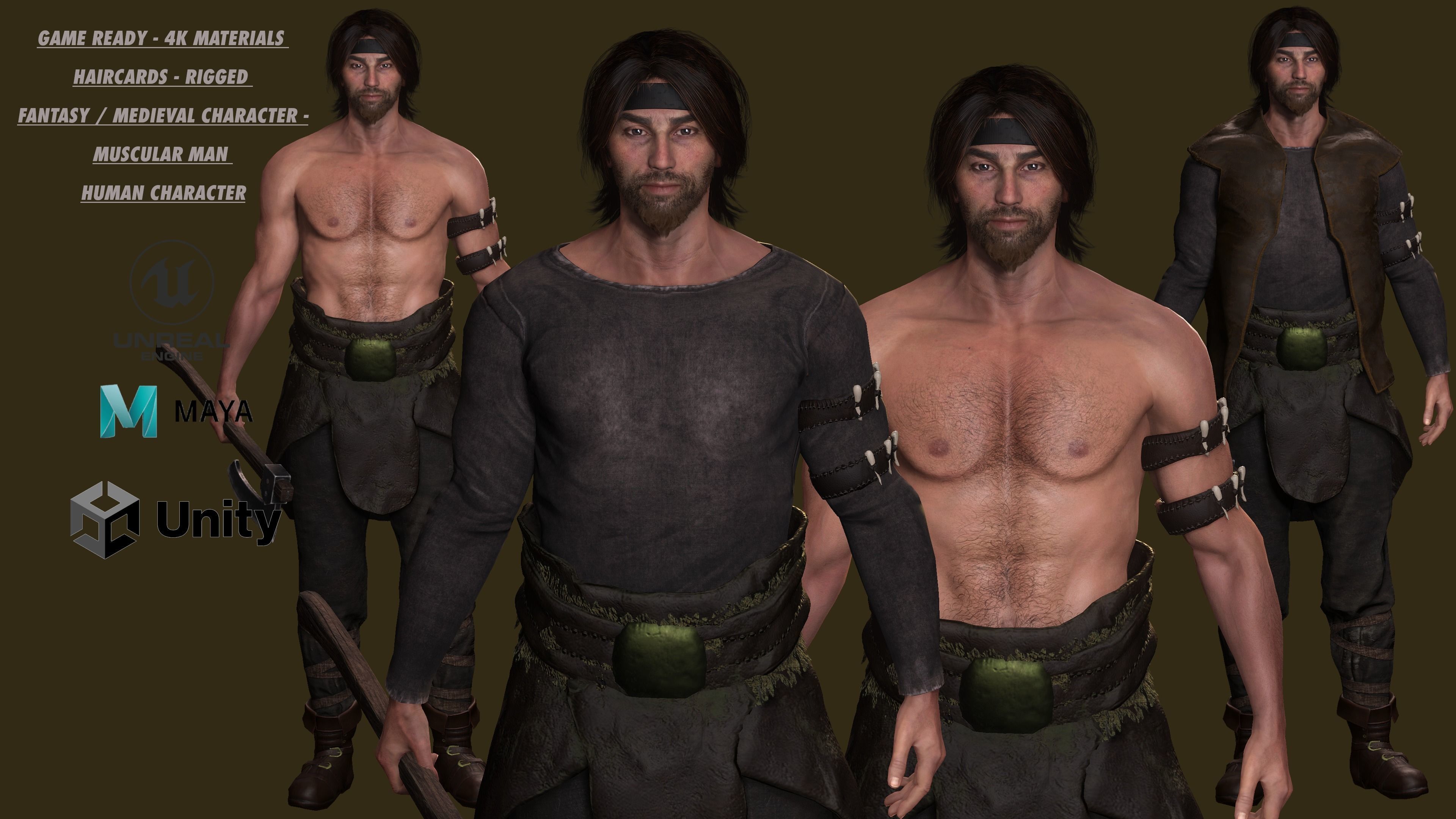 AAA 3D REALISTIC CHARACTER - MEDIEVAL PACK 01 - 4 Character Low-poly 3D model_13