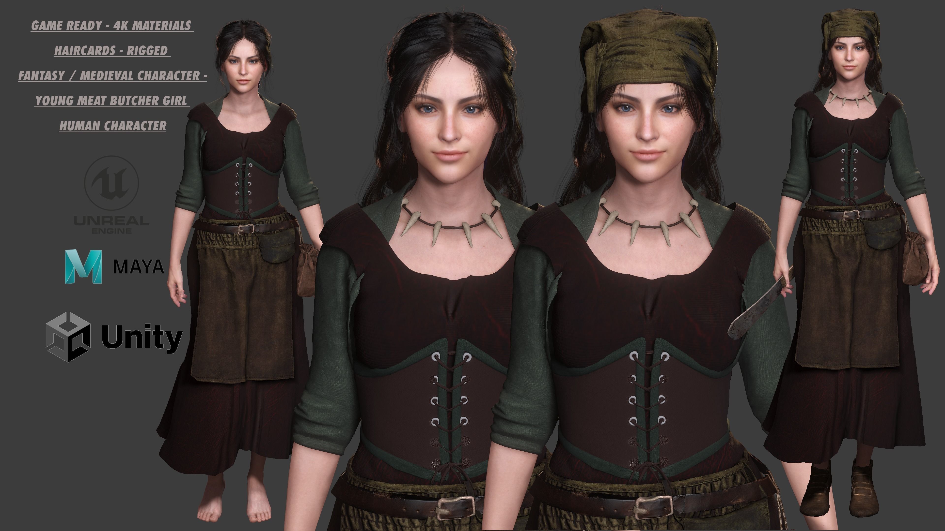 AAA 3D REALISTIC CHARACTER - MEDIEVAL PACK 01 - 4 Character Low-poly 3D model_7