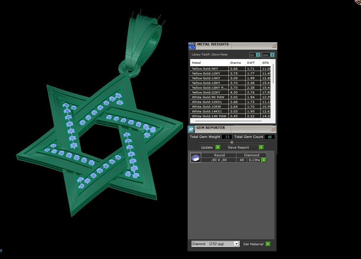 Star of David Necklace with Diamonds 3D print model_1