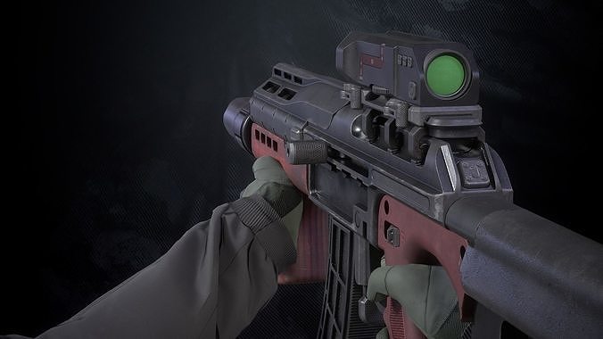 NM-52 Assault Rifle With Hands And Weapon Case Low-poly 3D model