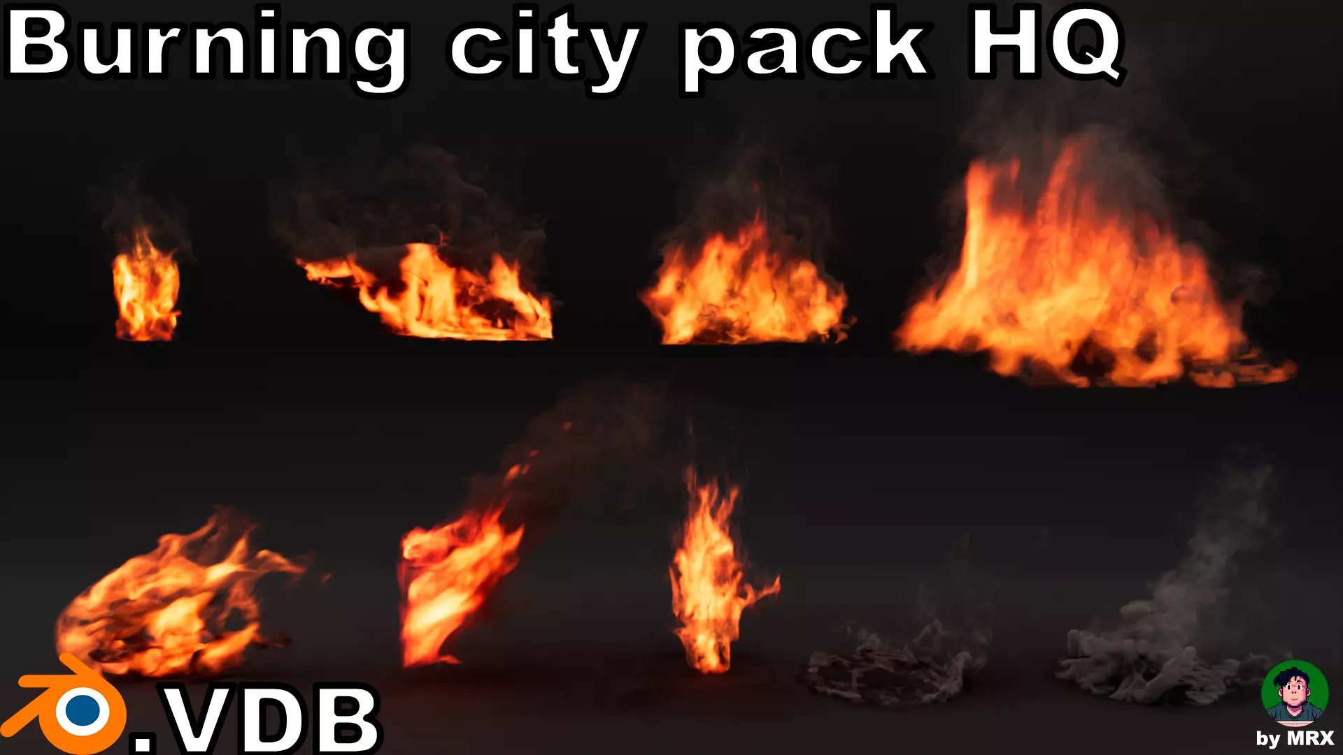 Burning city pack High Quality VDB animated 3D model_0