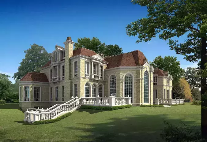 3D model of 2022 luxury fashion villa exterior 45
