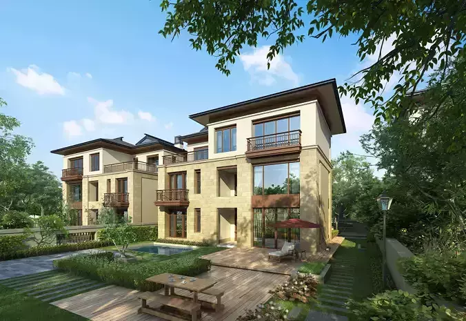 3D model of 2022 luxury fashion villa exterior 47