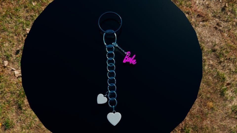 Gold Heart Keychain with Tassel 3D model_1