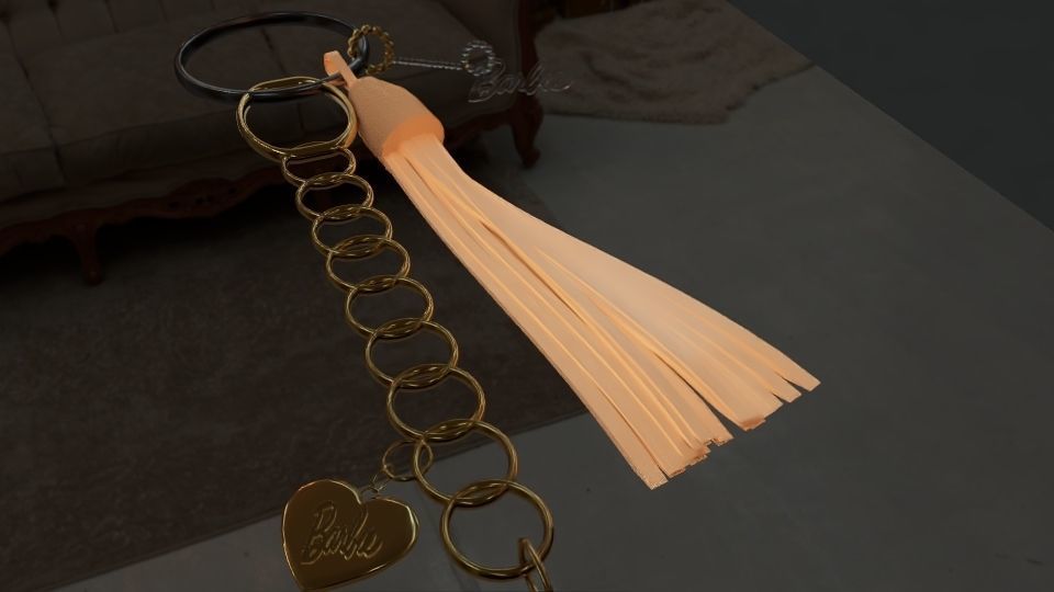 Gold Heart Keychain with Tassel 3D model_3