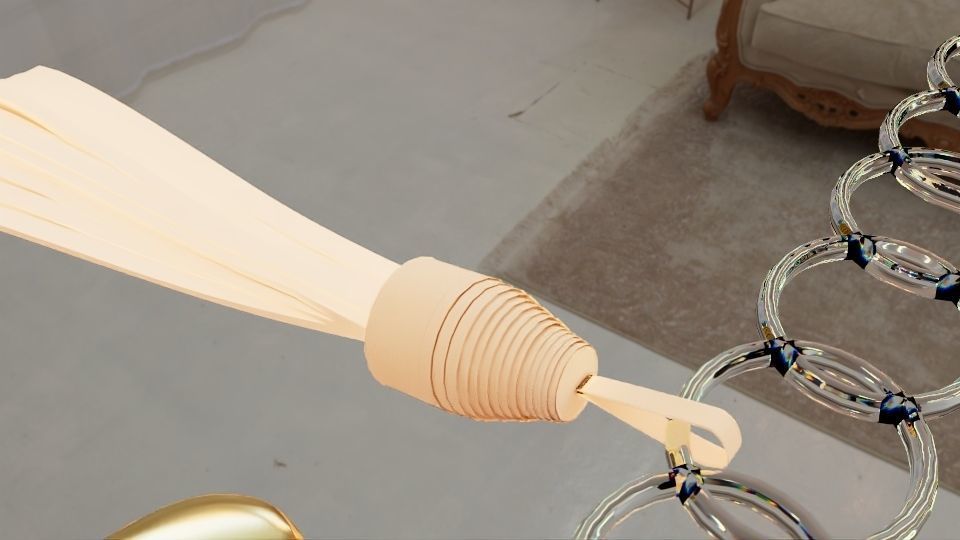 Gold Heart Keychain with Tassel 3D model_2