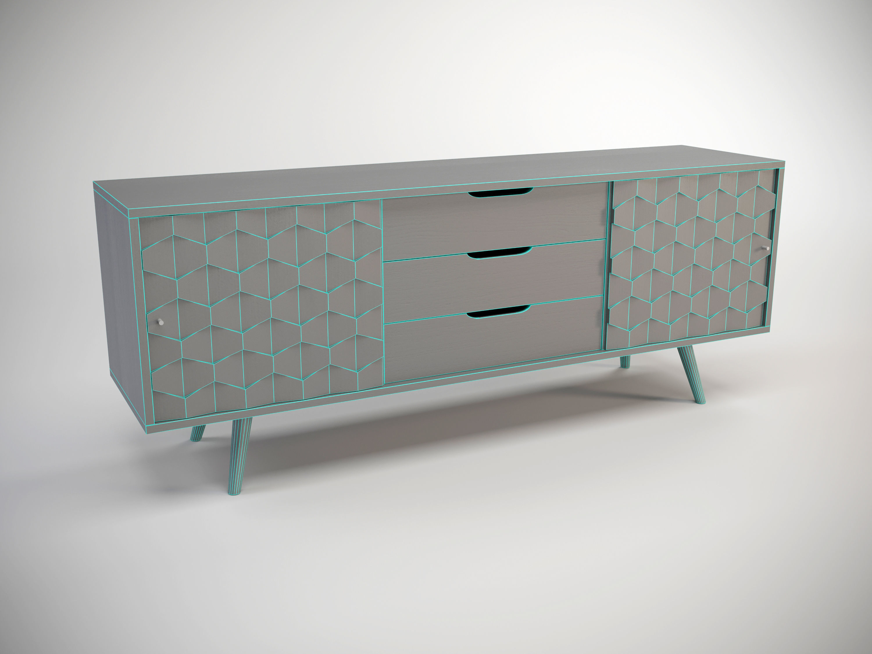 Wooden dresser Low-poly 3D model_2
