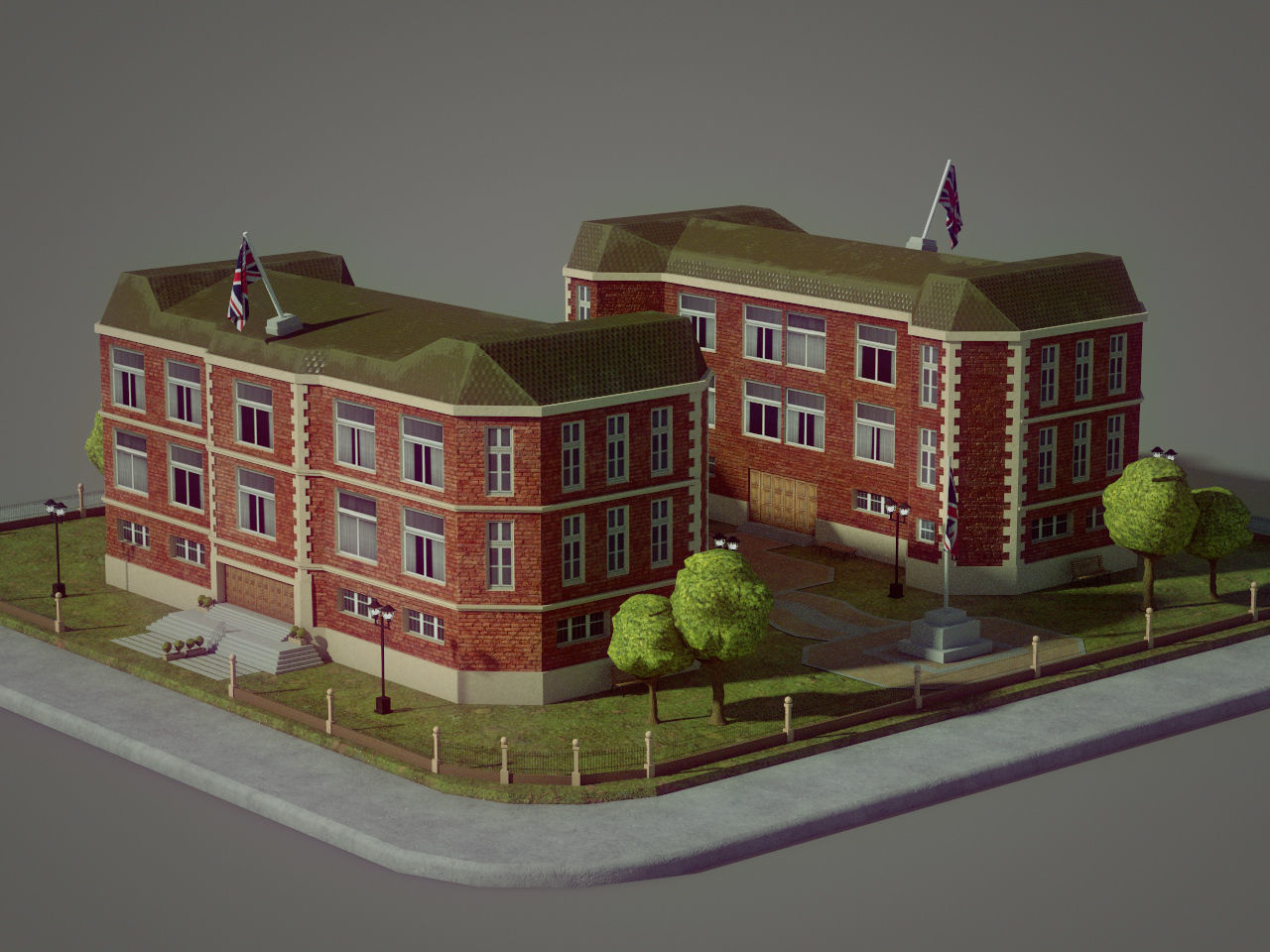 Lowpoly British School Low-poly 3D model_4
