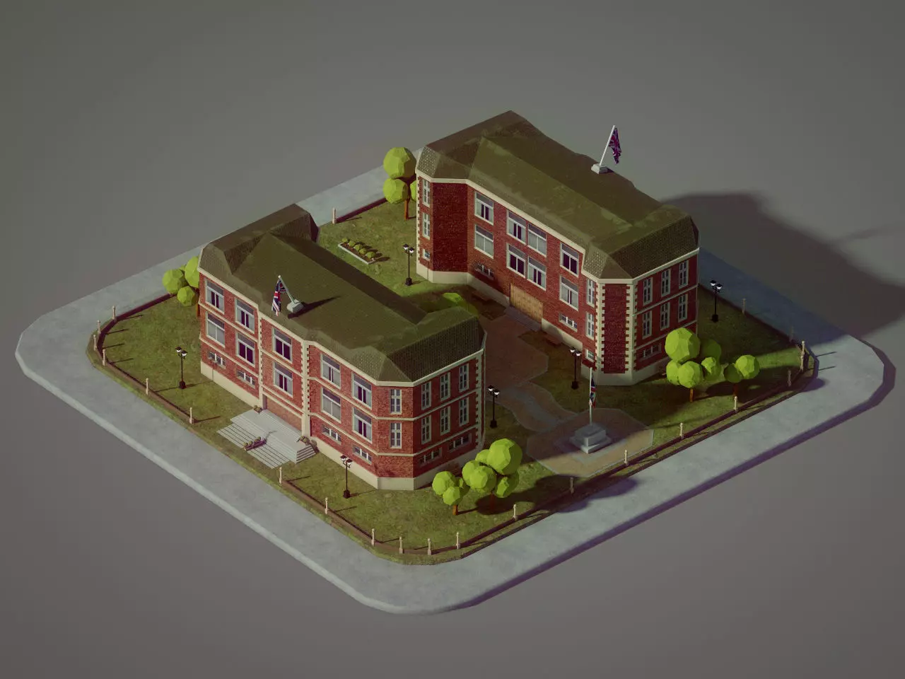 Lowpoly British School Low-poly 3D model_0